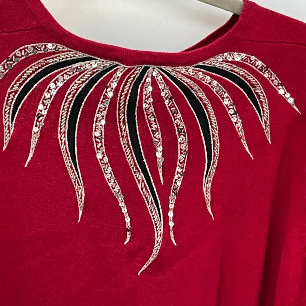 Bob Mackie Wearable Art XL Red‎ Cardigan Sweater A92676
